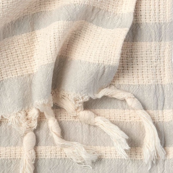 Organic Cotton Loom Weave Spa Bath Towel Gray Natural Stripe NEW Sensitive Skin - Picture 5 of 16